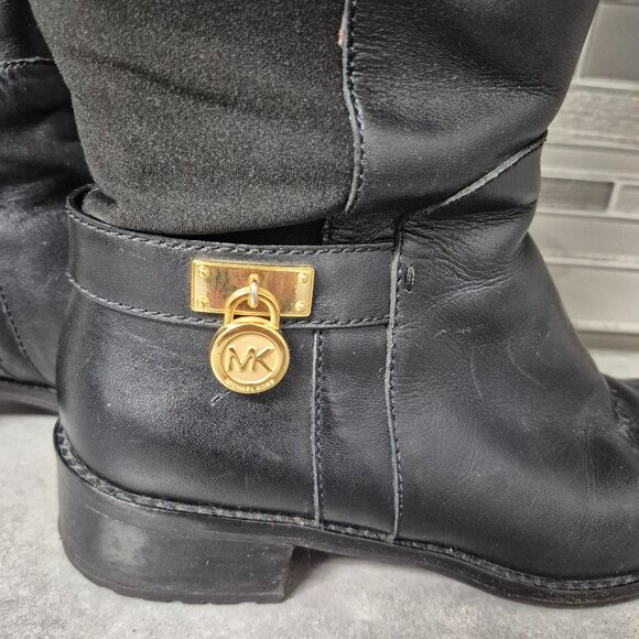 7 Michael Kors Hamilton Black Leather Riding Boots - Picture 2 of 13